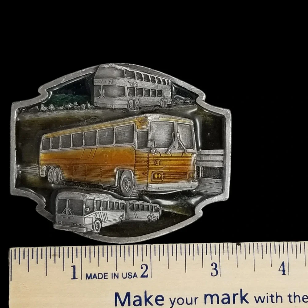 Buses Move the World Belt Buckle USA Made Transportation Collector Pewter Color‎